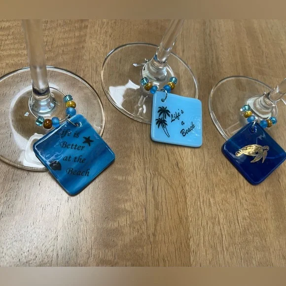 Wine Glass Charms, Beach-Themed, Set of 3 - Picture 1 of 4